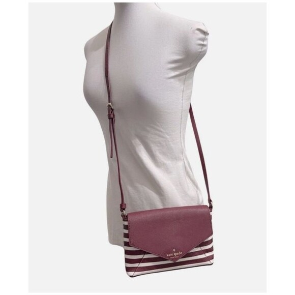 Kate Spade STORYBOOK Fairmount square burgundy/white/stripe crossbody EUC - Picture 3 of 10